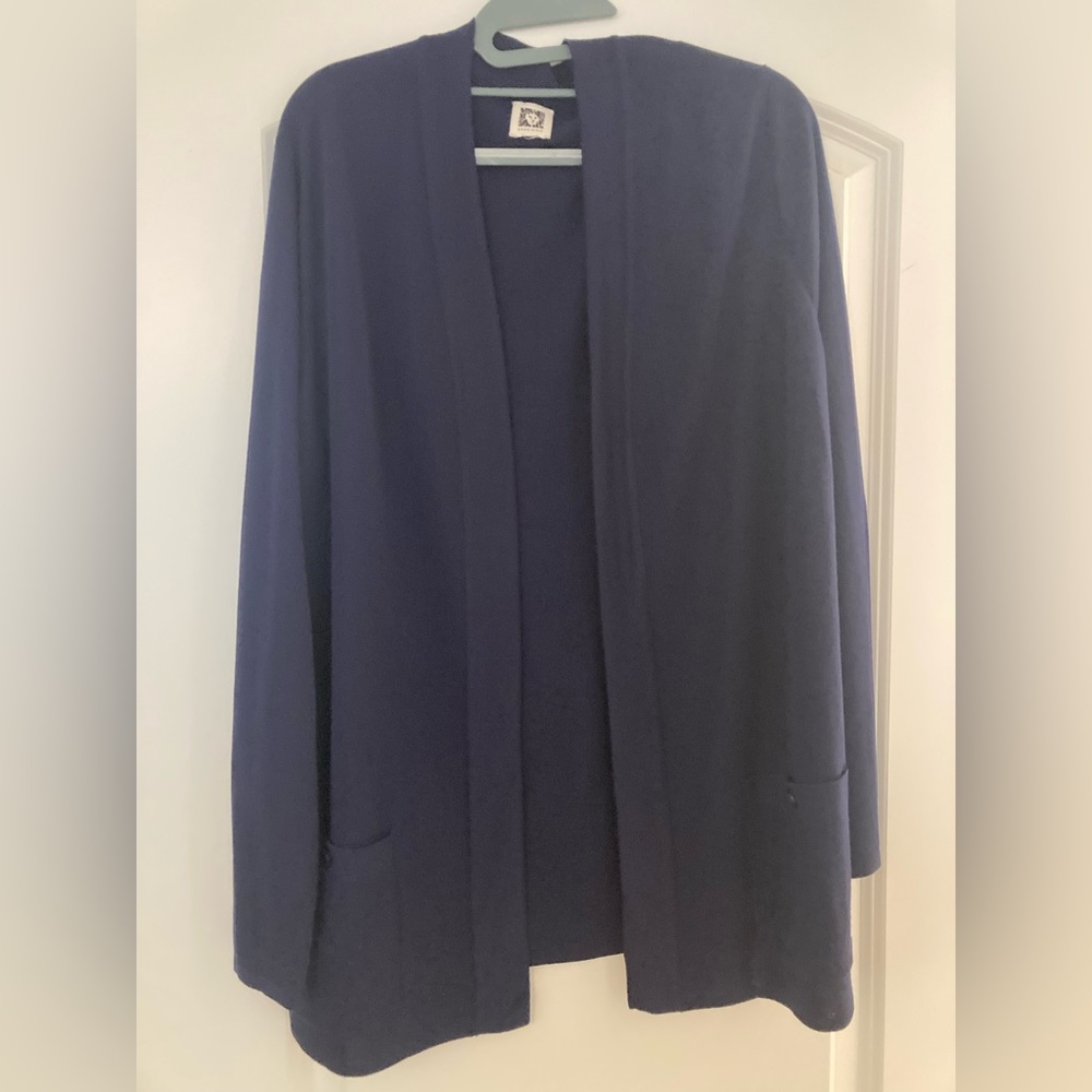 Anne Klein Navy Blue Open Front Cardigan